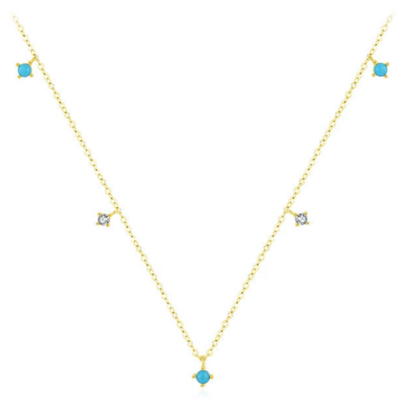 Wholesale Clavicle Chain S925 Sterling Silver Inlaid Turquoise Geometric Style
