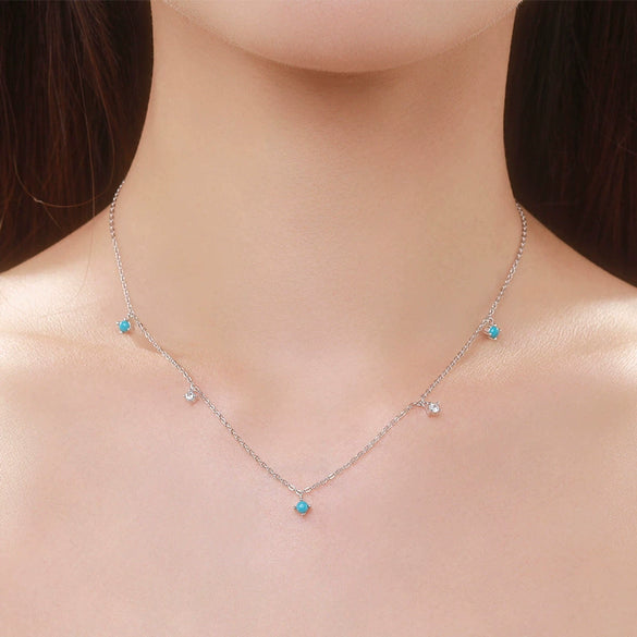 Wholesale Clavicle Chain S925 Sterling Silver Inlaid Turquoise Geometric Style