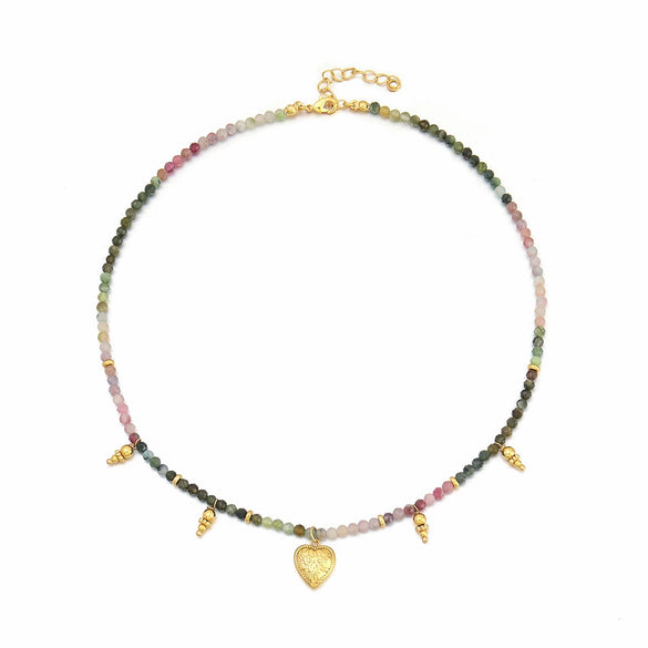 Wholesale Clavicle Chain Set Natural Tourmaline And Stainless Steel Geometric Electroplated Hand Beaded For Women