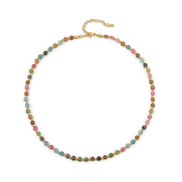 Wholesale Clavicle Chain Set Natural Tourmaline And Stainless Steel Geometric Electroplated Hand Beaded For Women