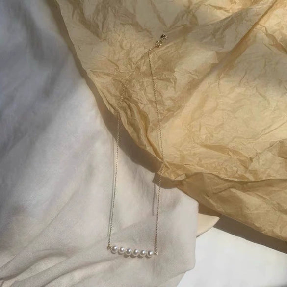 Wholesale Clavicle Chain 925 Silver 14K Gold Natural Freshwater Pearl Nearly Round Retro Minimalist