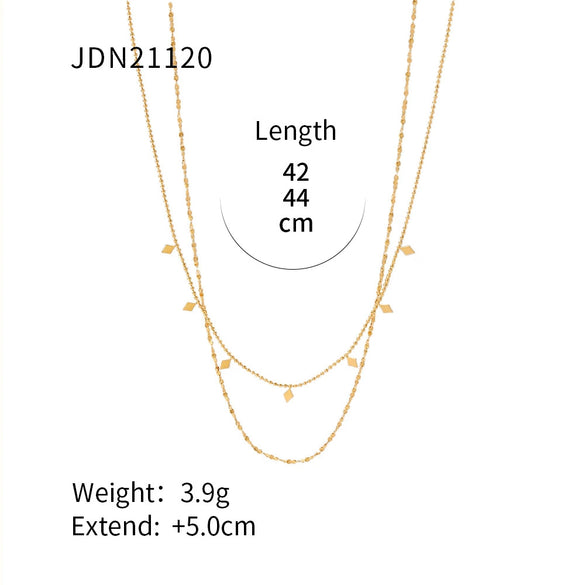 Wholesale Clavicle Chain Stainless Steel Double Layer Overlapped Diamond Sequin Tassel Necklace With Geometric Design And Electroplating