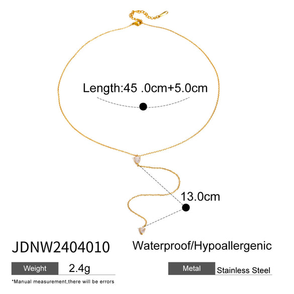 Wholesale Clavicle Chain Stainless Steel Geometric Style With White Drop Diamond Pendant And Electroplating For Women