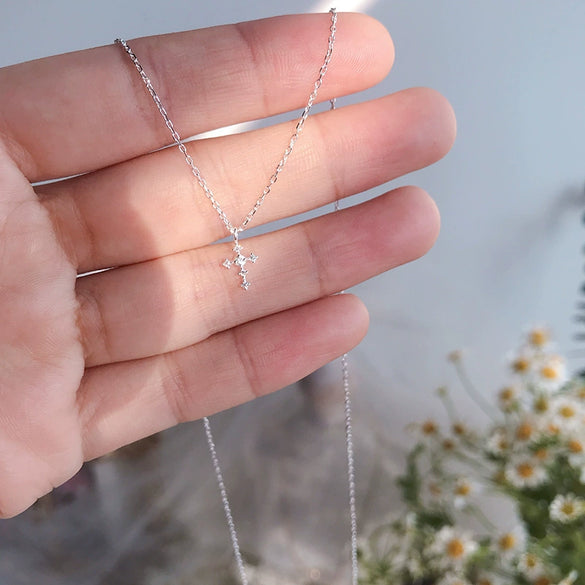 Wholesale Clavicle Chain 925 Sterling Silver Cross Geometric Pattern 14K Gold Plated For Women
