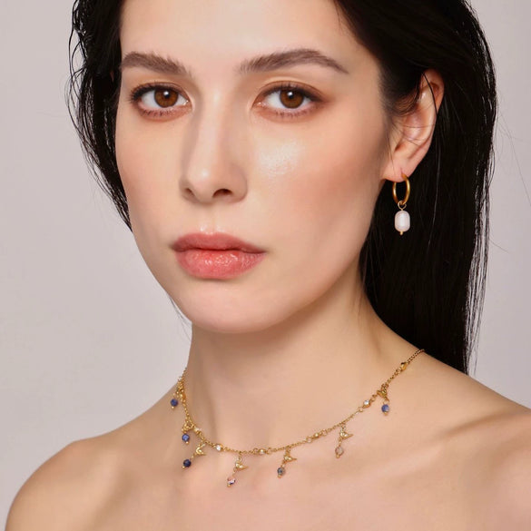 Wholesale Clavicle Necklace Freshwater Pearl Tassel Stainless Steel 18K Gold Electroplated Geometric Light Luxury Style