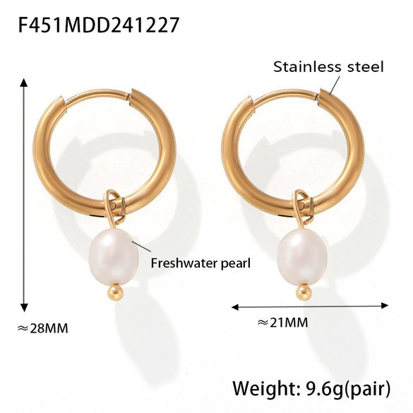 Wholesale Clavicle Necklace Freshwater Pearl Tassel Stainless Steel 18K Gold Electroplated Geometric Light Luxury Style