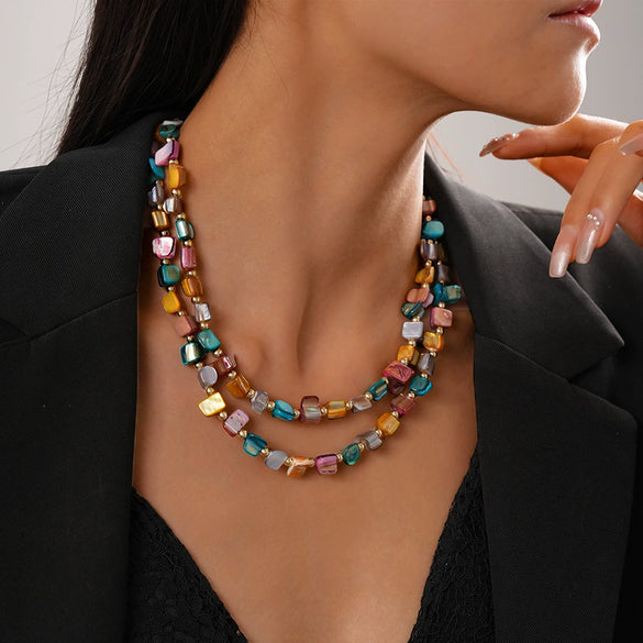 Wholesale Clavicle Necklace Handmade Asymmetrical Doublelayer Geometric Shell Beaded For Women