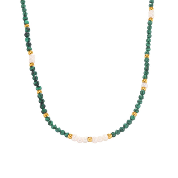 Wholesale Clavicle Necklace Handmade Beaded Malachite Natural Freshwater Pearl 316L Stainless Steel Geometric Electroplating Women's Accessories