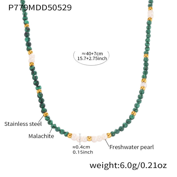Wholesale Clavicle Necklace Handmade Beaded Malachite Natural Freshwater Pearl 316L Stainless Steel Geometric Electroplating Women's Accessories