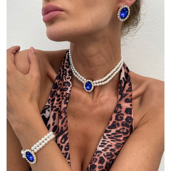 Wholesale Clavicle Necklace Imitation Pearl Alloy Acrylic Diamond Geometric French Retro Style Set With Diamonds Ball Chain