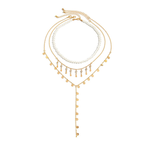 Wholesale Clavicle Necklace Imitation Pearl Copperclad Iron Chain Rhinestone Geometric Electroplated For Women
