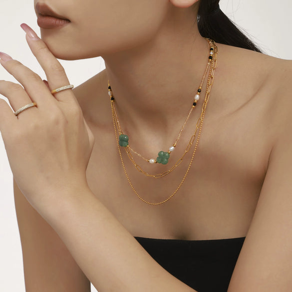 Wholesale Clavicle Necklace Jewelry With Geometric Pattern French Tiger Eye And Freshwater Pearl Light Luxury Style