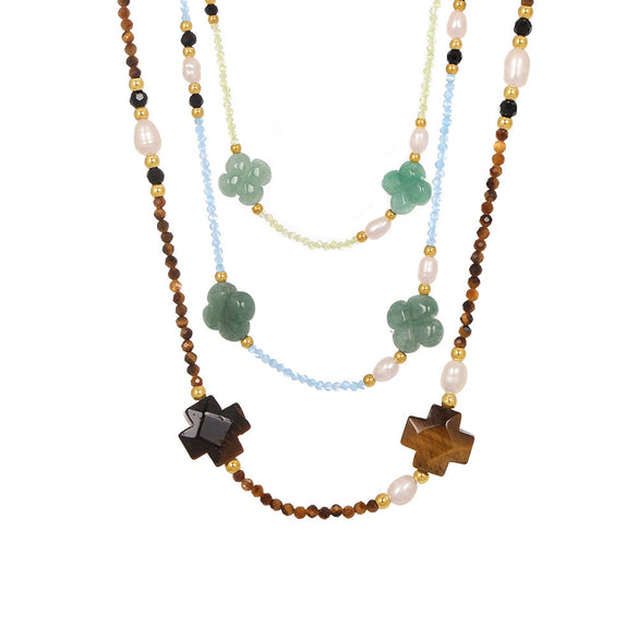 Wholesale Clavicle Necklace Jewelry With Geometric Pattern French Tiger Eye And Freshwater Pearl Light Luxury Style