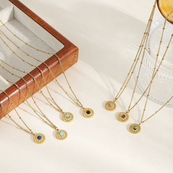 Wholesale Clavicle Necklace Pendant Stainless Steel Natural Stone Geometric Design 18K Gold Plated