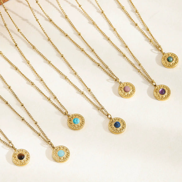 Wholesale Clavicle Necklace Pendant Stainless Steel Natural Stone Geometric Design 18K Gold Plated