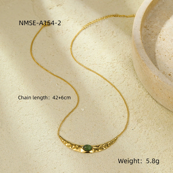 Wholesale Clavicle Necklace Stainless Steel Crescentshaped Natural Stone French Retro Light Luxury Style Electroplating For Women