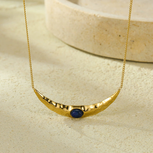 Wholesale Clavicle Necklace Stainless Steel Crescentshaped Natural Stone French Retro Light Luxury Style Electroplating For Women