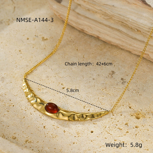Wholesale Clavicle Necklace Stainless Steel Crescentshaped Natural Stone French Retro Light Luxury Style Electroplating For Women