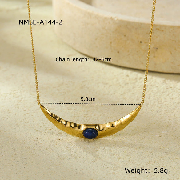 Wholesale Clavicle Necklace Stainless Steel Crescentshaped Natural Stone French Retro Light Luxury Style Electroplating For Women