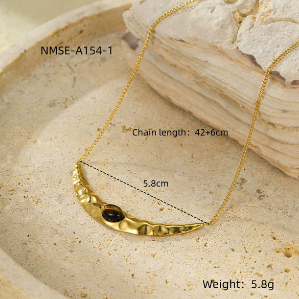 Wholesale Clavicle Necklace Stainless Steel Crescentshaped Natural Stone French Retro Light Luxury Style Electroplating For Women