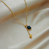 Wholesale Clavicle Necklace Stainless Steel Geometric Black Square Diamond Round Beads Asymmetrical Pullout Adjustable Ball Chain Electroplated For Women