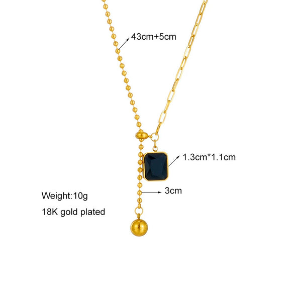 Wholesale Clavicle Necklace Stainless Steel Geometric Black Square Diamond Round Beads Asymmetrical Pullout Adjustable Ball Chain Electroplated For Women