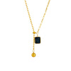 Wholesale Clavicle Necklace Stainless Steel Geometric Black Square Diamond Round Beads Asymmetrical Pullout Adjustable Ball Chain Electroplated For Women