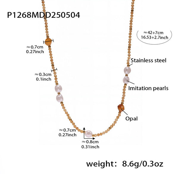 Wholesale Clavicle Necklace 316L Stainless Steel Geometric Electroplating Cat's Eye Stone Beaded For Women