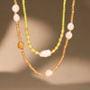 Wholesale Clavicle Necklace 316L Stainless Steel Geometric Electroplating Cat's Eye Stone Beaded For Women