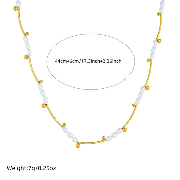 Wholesale Clavicle Necklace Stainless Steel Goldplated Pearl Oval Geometric Retro Light Luxury Style For Women
