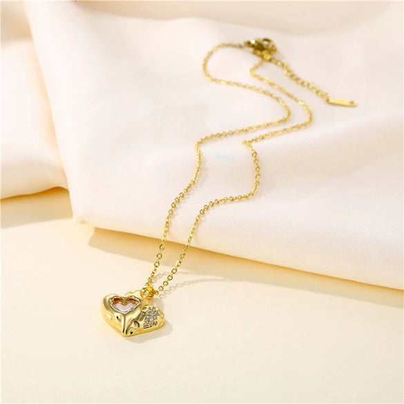 Wholesale Clavicle Necklace Stainless Steel Mixed Gem Inlay Electroplating Geometric Peach Heart Style