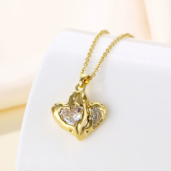 Wholesale Clavicle Necklace Stainless Steel Mixed Gem Inlay Electroplating Geometric Peach Heart Style