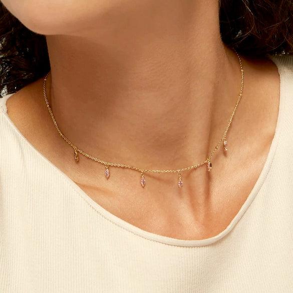 Wholesale Clavicle Necklace 925 Sterling Silver Drop Shape Rhinestone Electroplated For Women