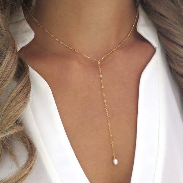 Wholesale Clavicle Necklace 925 Sterling Silver Natural Cultured Pearl Geometric Long Tassel Chain For Women