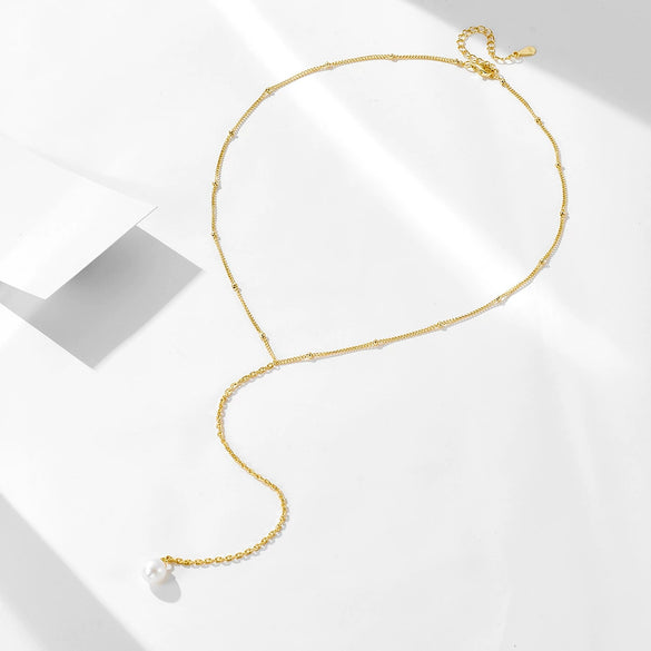 Wholesale Clavicle Necklace 925 Sterling Silver Natural Cultured Pearl Geometric Long Tassel Chain For Women