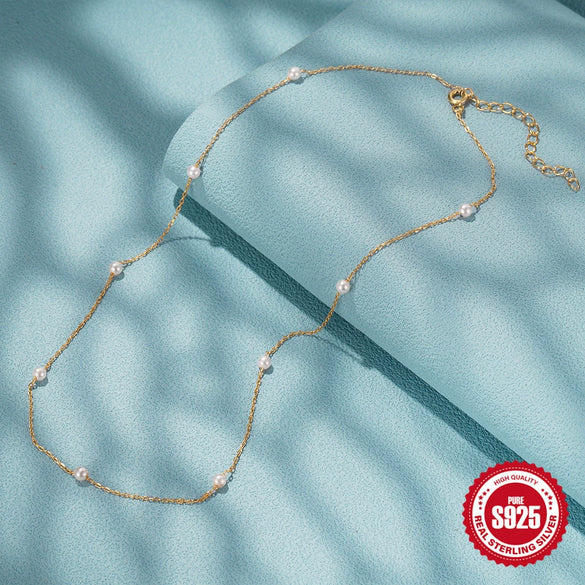 Wholesale Clavicle Necklace 925 Sterling Silver Pearl Geometric Electroplated For Women