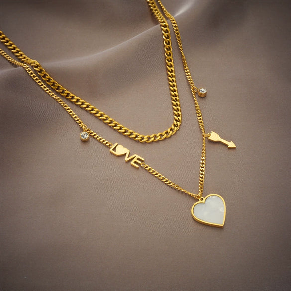 Wholesale Clavicle Necklace Titanium Steel Geometric Heart Electroplating For Women