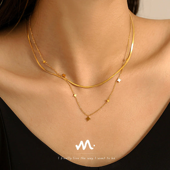 Wholesale Clavicle Necklace 316L Stainless Steel Geometric Star Electroplating Style For Women