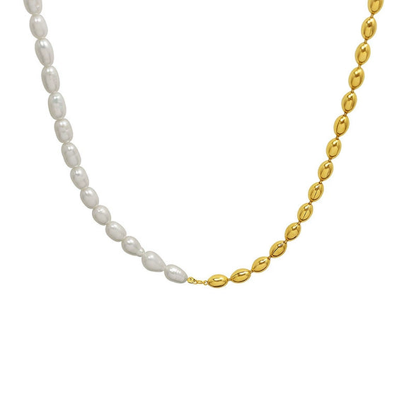 Wholesale Clavicle Necklace 316L Stainless Steel Natural Freshwater Pearl Geometric Light Luxury Electroplating