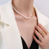 Wholesale Clavicle Necklace 316L Stainless Steel Natural Freshwater Pearl Geometric Light Luxury Electroplating
