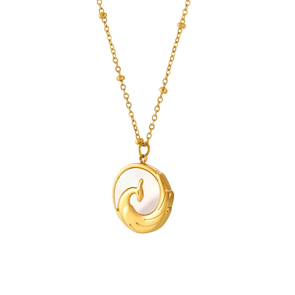 Wholesale Clavicle Necklace White Seashell Round 316L Stainless Steel Geometric Electroplated Light Luxury Style For Women