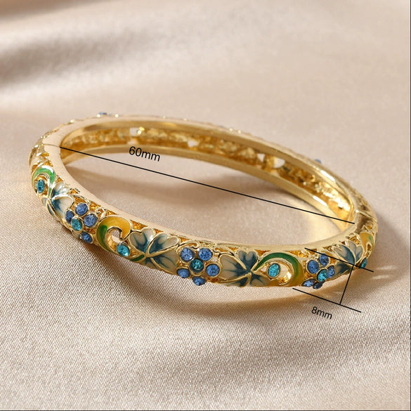 Wholesale Cloisonne Women's Opening Bracelet Palace Style Traditional Gold Plated Electroplated Inlay High Light Diamond Jewelry