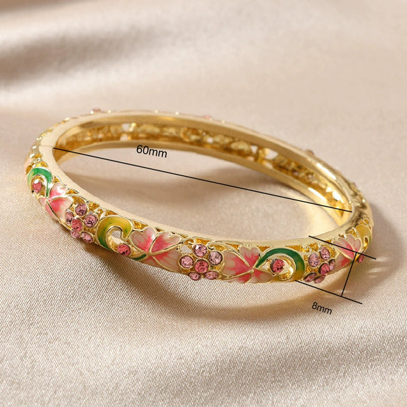 Wholesale Cloisonne Women's Opening Bracelet Palace Style Traditional Gold Plated Electroplated Inlay High Light Diamond Jewelry