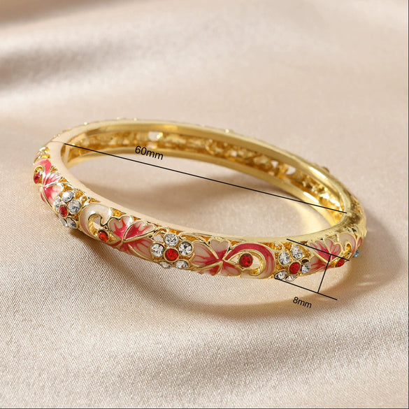 Wholesale Cloisonne Women's Opening Bracelet Palace Style Traditional Gold Plated Electroplated Inlay High Light Diamond Jewelry