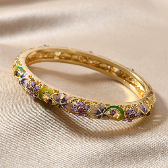 Wholesale Cloisonne Women's Opening Bracelet Palace Style Traditional Gold Plated Electroplated Inlay High Light Diamond Jewelry