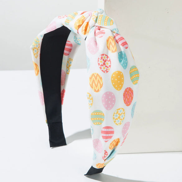Wholesale Cloth Easter Egg Hair Hoop With Bunny Print And Diamond Design For Women