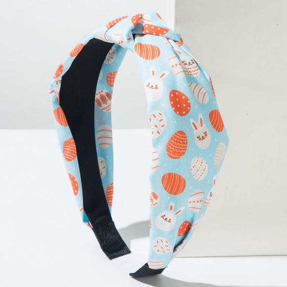 Wholesale Cloth Easter Egg Hair Hoop With Bunny Print And Diamond Design For Women