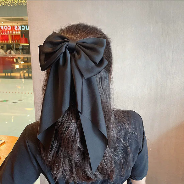 Wholesale Cloth Handmade Retro Ribbon Bow Spring Clip Hairpin For Women