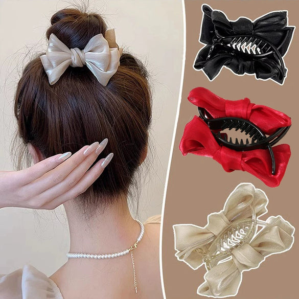 Wholesale Cloth Handmade Women's Mesh Bowknot Horsetail Clamp Hair Accessory