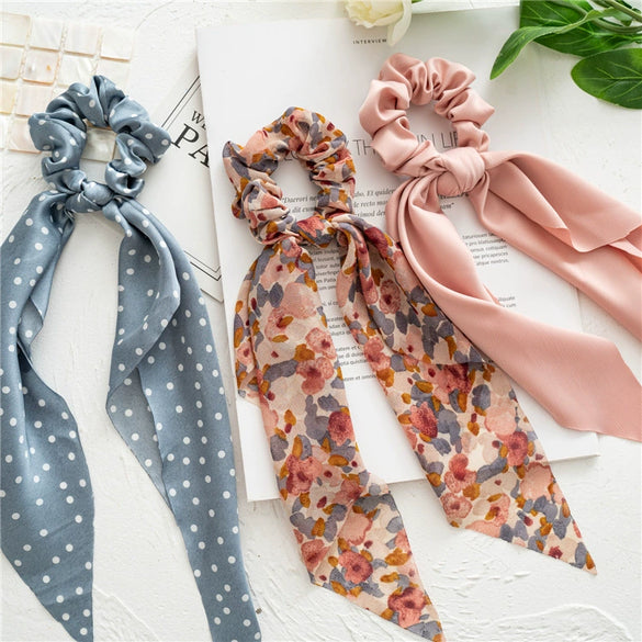 Wholesale Cloth Headwear Women's Hair Tie Ponytail Long Streamer Large Intestine Circle Floral Seiko Design